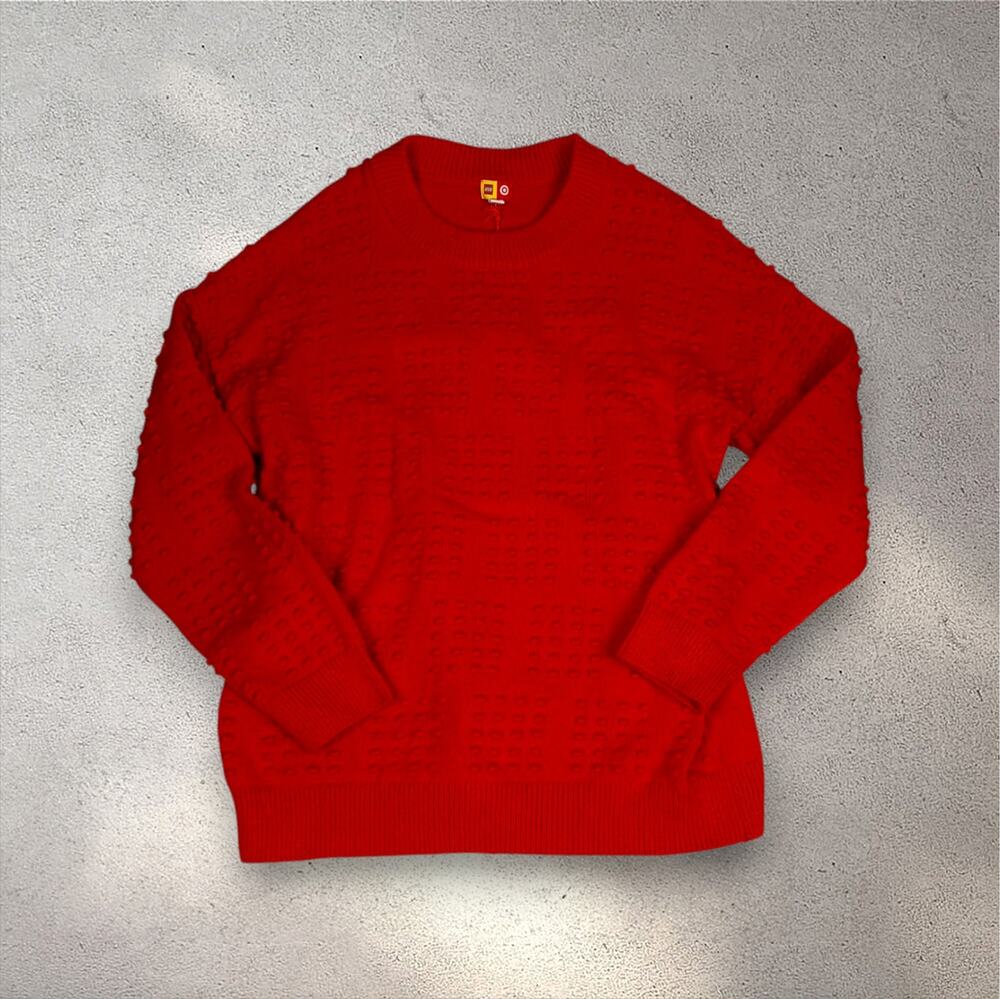 NWT LEGO x Target Textured Brick Crewneck Sweater Men's XL Red Knit Pullover Y2K